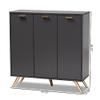 Baxton Studio Kelson Modern and Contemporary Dark Grey and Gold Finished Wood 3-Door Shoe Cabinet view 3