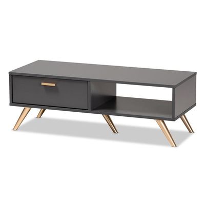 Baxton Studio Kelson Modern and Contemporary Dark Grey and Gold Finished Wood Coffee Table