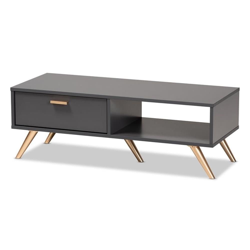Baxton Studio Kelson Modern and Contemporary Dark Grey and Gold Finished Wood Coffee Table