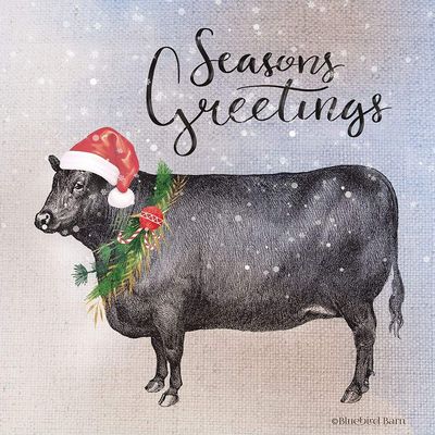 ArtExpert Vintage Christmas Be Merry Cow by Bluebird Barn - 16x16 Art Print Poster