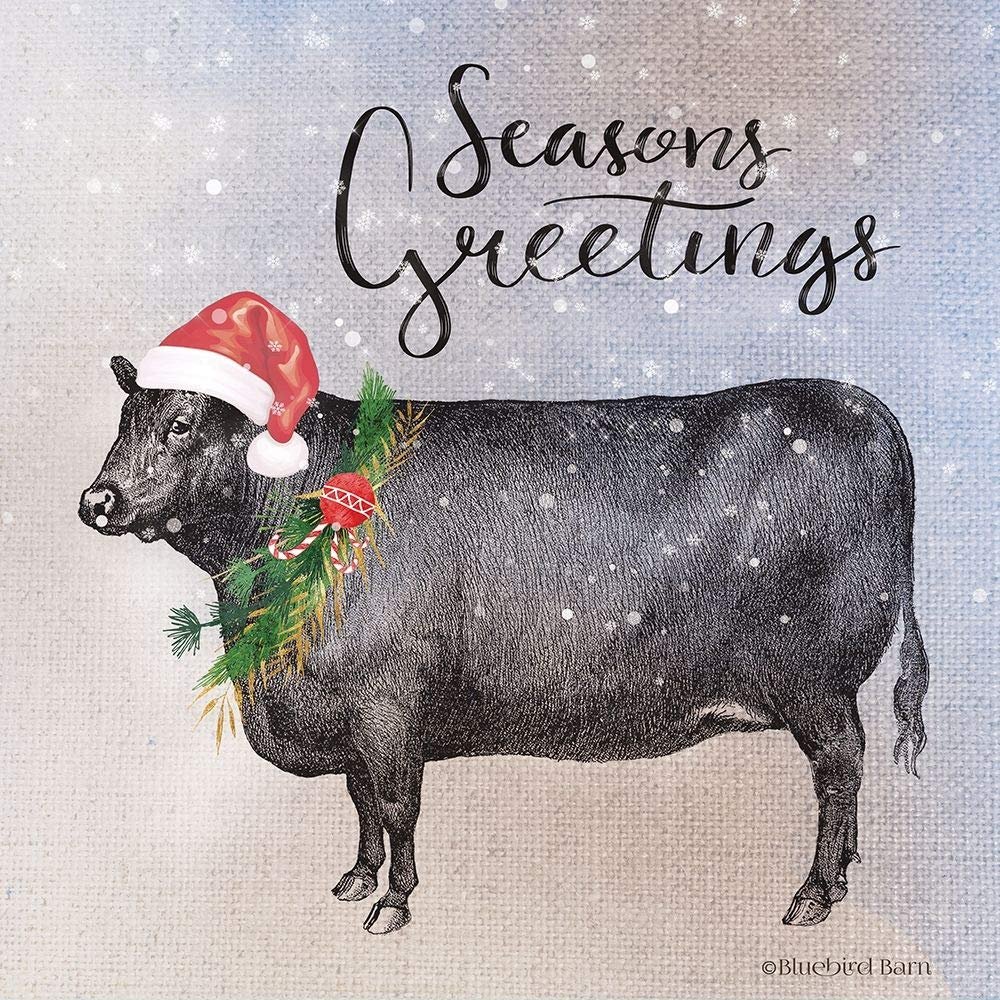 ArtExpert Vintage Christmas Be Merry Cow by Bluebird Barn - 16x16 Art Print Poster