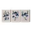 Wall Dcor, Dining Wall Art, Architecture, American, Modern, Traditional, Italianate, Floral, White Barnwood Framed Canvas, 3 Piece Set, Navy & Linen Leaves II 31X43 view 1