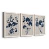Wall Dcor, Dining Wall Art, Architecture, American, Modern, Traditional, Italianate, Floral, White Barnwood Framed Canvas, 3 Piece Set, Navy & Linen Leaves II 31X43 view 2