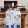 13 x 36 inches Table Runner Cotton-Polyester Blend, Ocean Marine Theme Nautical Sea Animals Retro Blue Table Runner for Table Decorations, Indoor Outdoor Parties, Farmhouse & Family Gathering, 1 Pack view 2
