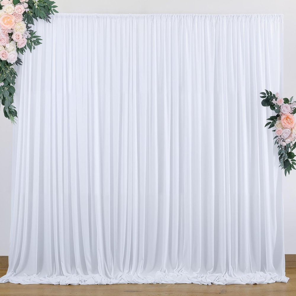 10 ft x 10 ft Wrinkle Free White Backdrop Curtains for Wedding Parties, Polyester Photography Backdrop Drapes for Birthday Parties Stage Backdrop Stand, 2 Panels 5x10FT Background Curtains