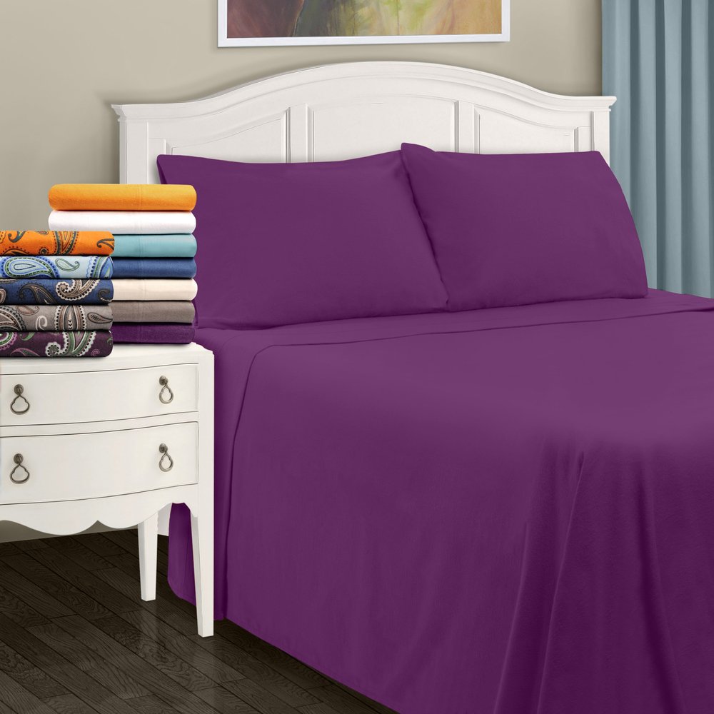 Apsley Linen Solid Color Combed Cotton 4-PCs Sheet Set Fits Mattress 18-21'' Deep Pocket Luxurious Bedding Set Heavy Rich Quality Sateen Weave Silky Soft Breathable (Emperor, Purple)