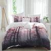 MACONAA 4 Piece Bedding Set California King Quilted Comforter Cover for Child Girls Boys Romantic Autumn Birch Tree Red Leave Nature Fogged Forest Top Sheet for Bedroom Guest Room Hotel Pillowcase view 1