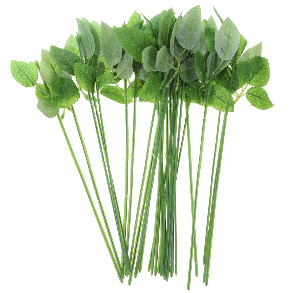ARTIBETTER 30pcs Rose Flower Stem Green Floral Stem with Leaves Artificial Plastic Rose Floral Wire for DIY Crafts and Flower Arrangements