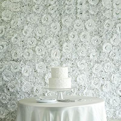 Artificial Flower Wall Panels 4 Pack of 24 x 16" Flower Wall Mat Silk Rose & Hydrangea Flower Panels for Backdrop Wedding Wall Decoration - White