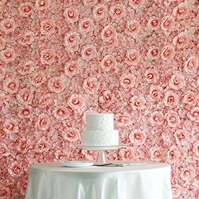 Artificial Flower Wall Panels 4 Pack of 24 x 16" Flower Wall Mat Silk Rose & Hydrangea Flower Panels for Backdrop Wedding Wall Decoration - Rose Gold
