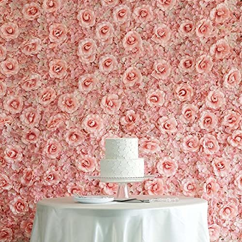 Artificial Flower Wall Panels 4 Pack of 24 x 16" Flower Wall Mat Silk Rose & Hydrangea Flower Panels for Backdrop Wedding Wall Decoration - Rose Gold