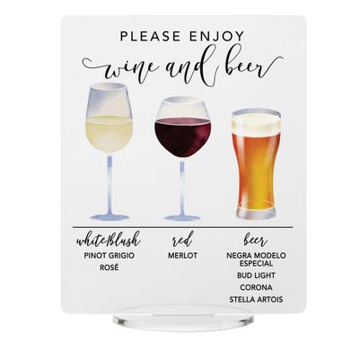 Beer and Wine Custom Bar Menu Sign, Wedding and Event Acrylic Sign