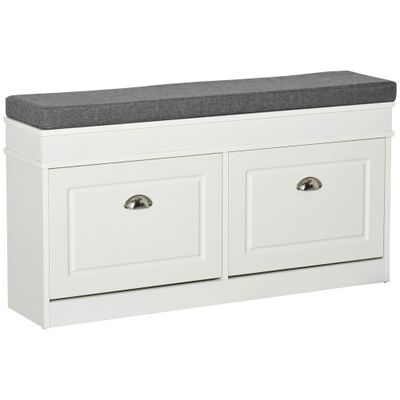 HOMCOM Modern Shoe Rack Bench for Entryway, Storage Organizer with Cushion, 2 Drawers, Adjustable Shelf, Holds 8 Pairs, White