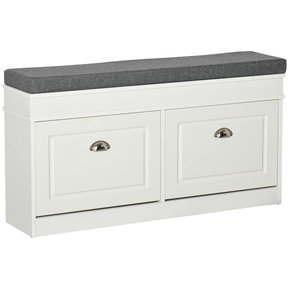 HOMCOM Modern Shoe Rack Bench for Entryway, Storage Organizer with Cushion, 2 Drawers, Adjustable Shelf, Holds 8 Pairs, White