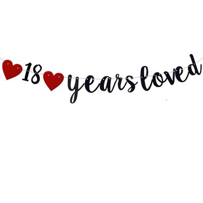 Black 18 Years Loved Paper Sign for unisex Adult's 18th Birthday Party Supplies, 18th Wedding Anniversary PartyPhoto Props.