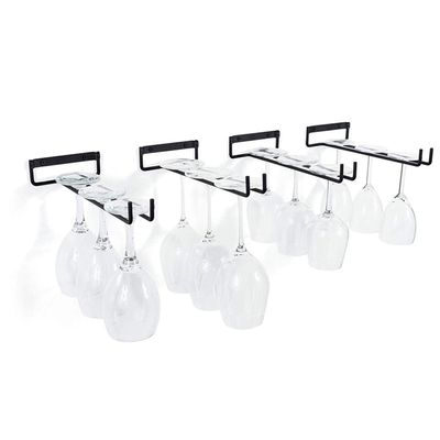 Wine Glass Rack Wall Mounted Set of 4, Heavy Duty Thick Wrought Iron Stemware Rack Black 11 Inch (no glasses included)