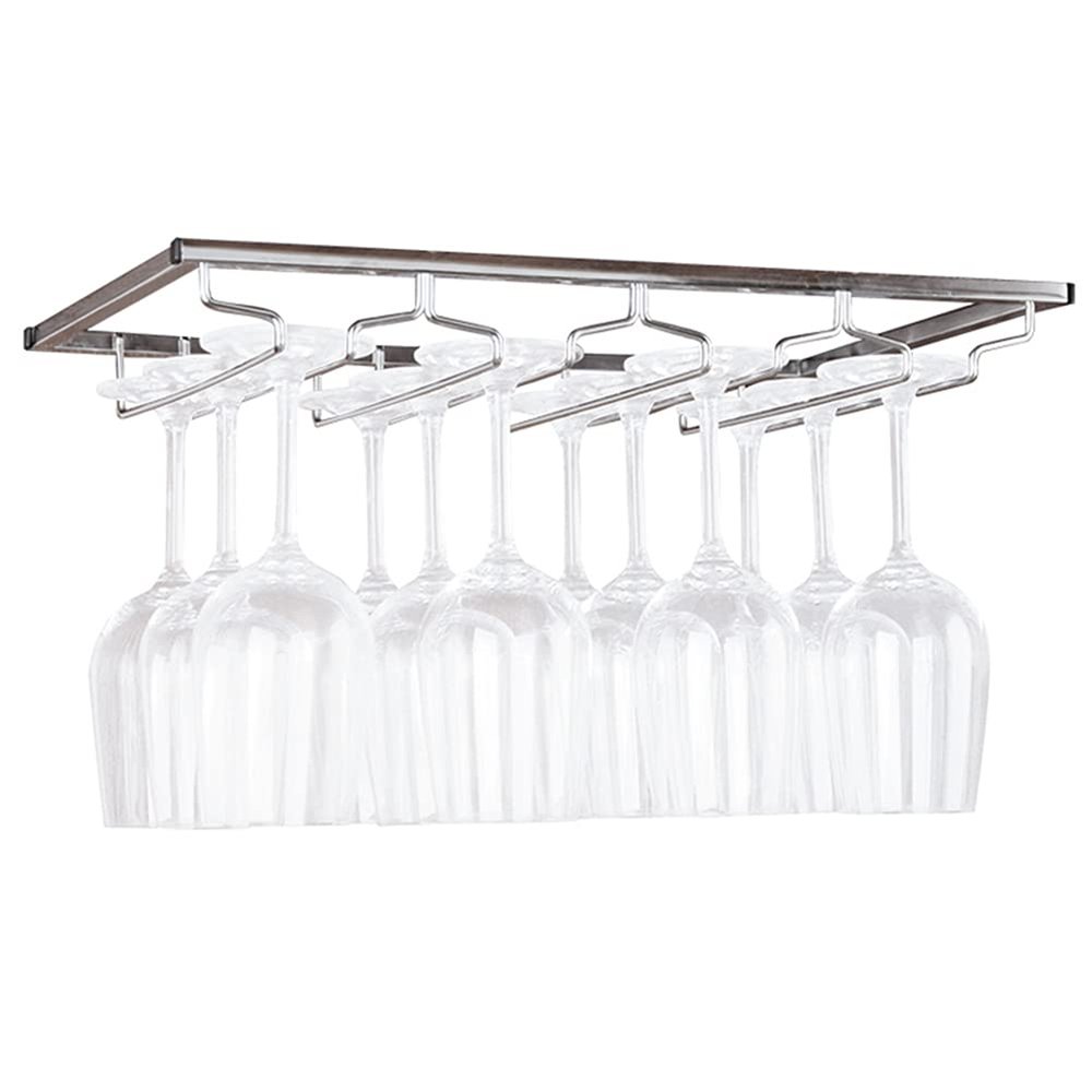 Hanging Wine Glass Holder Rack with 4 Rows, Stainless Steel Wine Glass Rack Under Cabinet, Glasses Storage Hanger Organizer for Home Kitchen Dcor