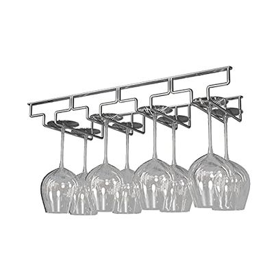 17.5 Inch Wine Glass Holder - Under Cabinet Stemware Rack, Holds to 8-12 Glasses, Stainless Steel Wine Glass Holder Storage Hanger Organizer for Cabinet Kitchen Bar (Silver,4 Rows 1 Pack)