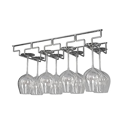 17.5 Inch Wine Glass Holder - Under Cabinet Stemware Rack, Holds to 8-12 Glasses, Stainless Steel Wine Glass Holder Storage Hanger Organizer for Cabinet Kitchen Bar (Silver,4 Rows 1 Pack)