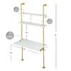 MAIKAILUN White and Gold Desk, 36" Ladder Desk, Wall Mount Computer Writing Table Pipe Shelf Shelving Mini Narrow Industrial Modern for Small Spaces(36x20x81) view 2