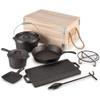 8 Piece Pre-Seasoned Dutch Oven Cooking Set Cast Iron Camping Kitchen Cookware Bakeware Skillets & Square Grill Pan w/Vintage Carrying Wood Box for Ourdoor Home BBQ Baking view 1