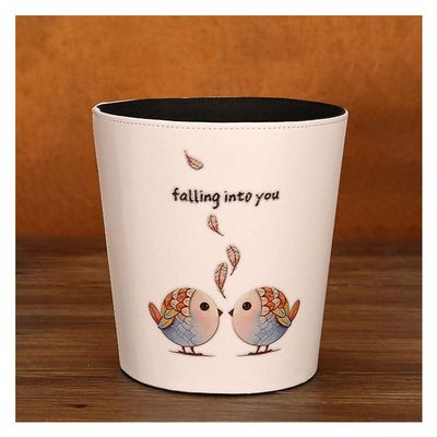 Garbage Bin for Kitchen Simple Leather Trash Can Round Large Trash Can Home Cute Living Room Bedroom Office Uncovered Paper Basket Kitchen Bathroom Garbage storage bucket Wastebasket Recycling Bin