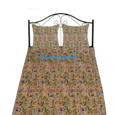 The Harry Creations 100% Cotton Indian Quilt Bed Cover Cover Bed Kantha Art Crafted Paradise Print Handmade Blanket Bedding Bedspread Bohemian Ethnic Quilt (Beige, King 90"x108" with Sham Covers)