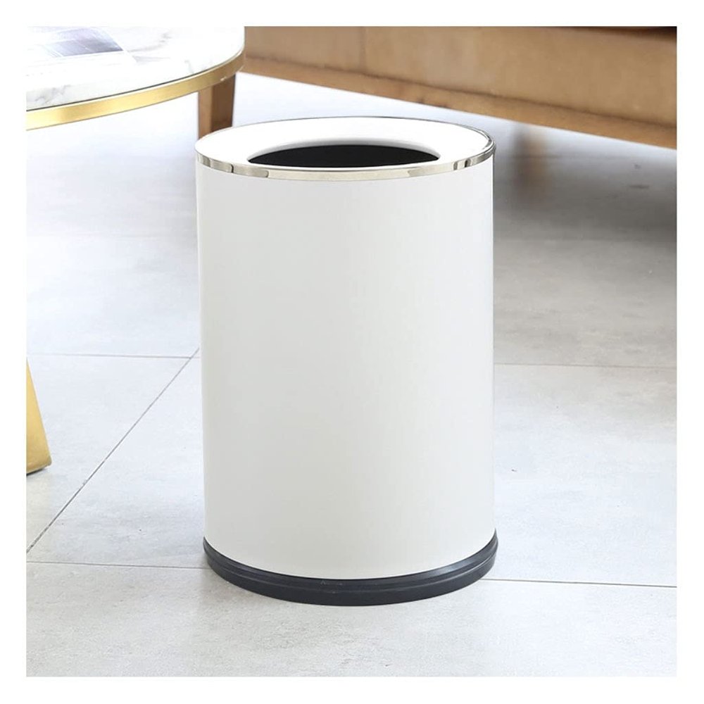 Garbage Bin for Kitchen Metal Trash Can Opening Round Household Living Room High-end Paper Basket Trash Basket Simple Office Bedroom Hotel Trash Can White Garbage storage bucket Wastebasket Recycling