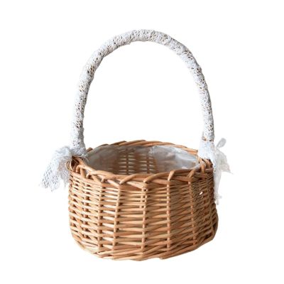 Babody Woven Willow Basket, Wedding Flower Girl Baskets with Handles Round Picnic Basket Decorative Flower Basket Easter Eggs Candy Basket with Plastic Insert, Brown, L (210219HT04-C-805-1351492231)