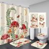 4PCS Mushroom Butterfly Flower Bathroom Shower Curtain Set with Rugs, Toilet Lid Cover and Bath Mat, Moon Stars Shower Curtain with 12 Hooks, Durable Retro Bathroom Decor Set view 1