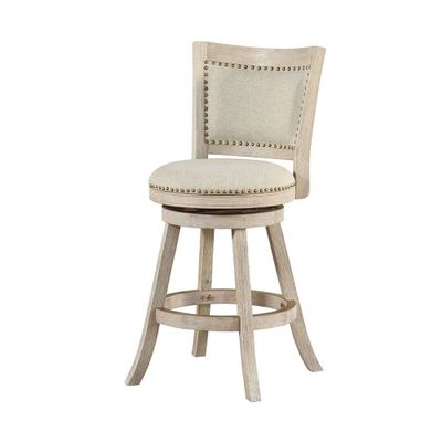 Benjara BM239738 37.5 x 18 x 21.5 in. Curved Back Wooden Swivel Counter Stool with Nailhead Trim, Gray