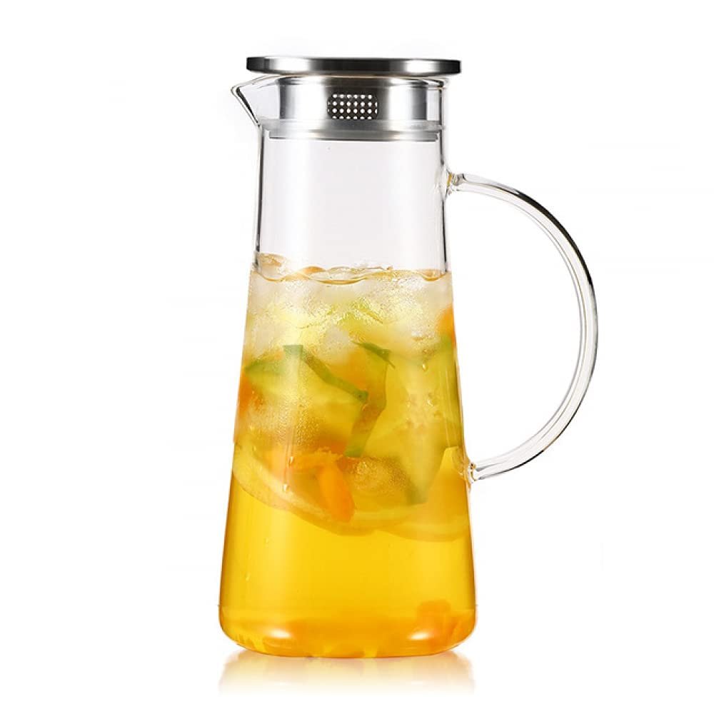 YRHH 1.5 Liter Glass Jug with Lid, Durable Hot and Cold Water Jug, Glass Jug for Water, Iced Tea, Coffee, Milk, Juice