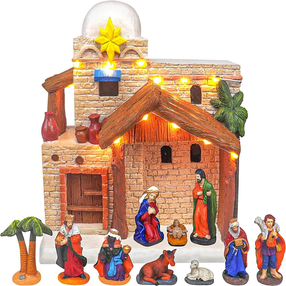 Christmas Nativity Set - Lighted Snow Village Nativity Scene - Perfect Addition to Your Christmas Indoor Decorations & Holiday Displays - Made of Resin