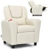 Costzon Kids Recliner Chair with Cup Holder, Toddler Furniture Children Armrest Sofa w/Headrest & Footrest for Girls Boys Baby Bedroom, Kids Room, PU Leather Kids Recliner Couch (Beige) view 1