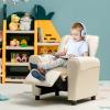 Costzon Kids Recliner Chair with Cup Holder, Toddler Furniture Children Armrest Sofa w/Headrest & Footrest for Girls Boys Baby Bedroom, Kids Room, PU Leather Kids Recliner Couch (Beige) view 2