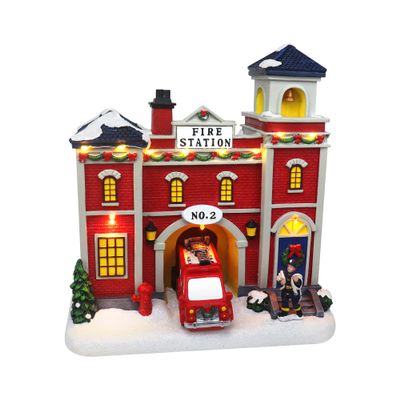 Christmas Village Animated Fire Station - Pre-lit Musical Snow Village Collectible Building - Perfect Addition to Your Christmas Indoor Decorations & Holiday Displays - Made of Resin (Moving Truck)