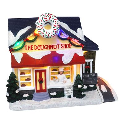 Christmas Village Doughnut Shop - Lighted Musical Snow Village Collectible Building Houses - Perfect Addition to Your Christmas Indoor Decorations & Holiday Displays