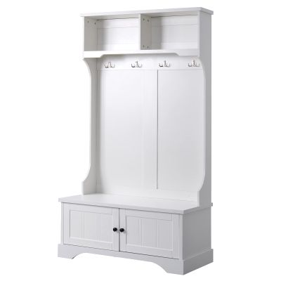 Owl's-Yard 72" TREXM Hall Tree for Entryway with Shoe Storage Bench Shelves Cabinet and 4 Coat Rack Hooks