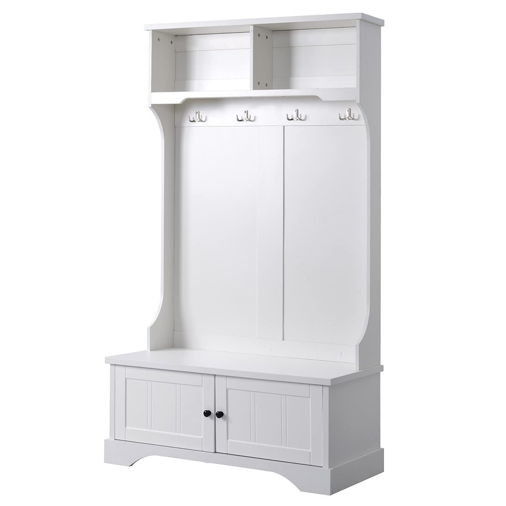 Owl's-Yard 72" TREXM Hall Tree for Entryway with Shoe Storage Bench Shelves Cabinet and 4 Coat Rack Hooks