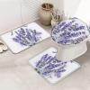 3 PCS Bathroom Rugs and Mats Sets Lavender Dragonfly on White Back Non Slip Water Absorbent Bath Rug, Toilet Seat/Lid Cover, U-Shaped Toilet Mat, Home Decor Doormats Purple Flower Insect view 2