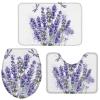 3 PCS Bathroom Rugs and Mats Sets Lavender Dragonfly on White Back Non Slip Water Absorbent Bath Rug, Toilet Seat/Lid Cover, U-Shaped Toilet Mat, Home Decor Doormats Purple Flower Insect view 3