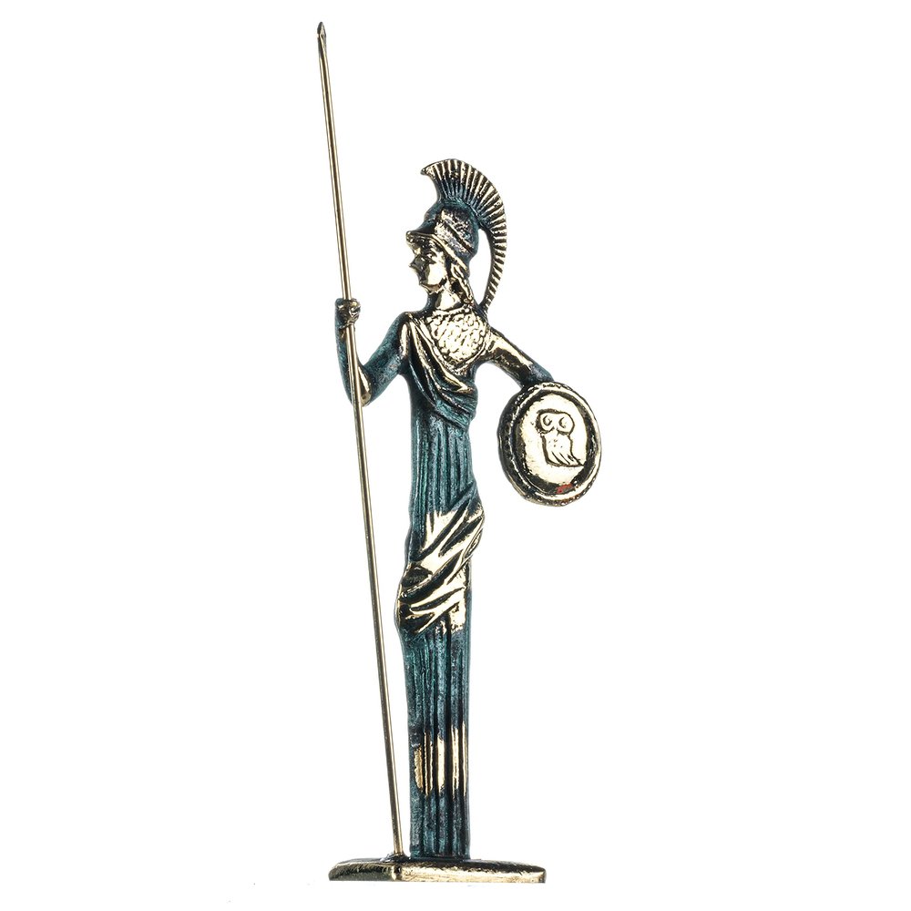 BEAUTIFUL GREEK STATUES Athena w/Javelin Shield Goddess of Wisdom, Handicraft, and War Handmade Solid Bronze 7.5 Inches
