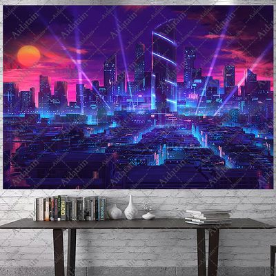 Aidatain Gaming Cityscape Tapestry Punk Neon Streetscape Tapestry Flannel Huge Size 93x71 Inches Tapestry for Bedroom Living Room GTCCAT311