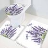 3 PCS Bathroom Rugs and Mats Sets Lavender Dragonfly on White Back Non Slip Water Absorbent Bath Rug, Toilet Seat/Lid Cover, U-Shaped Toilet Mat, Home Decor Doormats Purple Flower Insect view 4