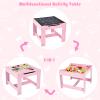 Costzon Kids Table and Chair Set, 3 in 1 Wooden Activity Table with Storage Drawer, Detachable Tabletop for Children Drawing Reading Art Craft, Playroom, Nursery, Toddler Table and Chair Set, Pink view 3