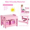 Costzon Kids Table and Chair Set, 3 in 1 Wooden Activity Table with Storage Drawer, Detachable Tabletop for Children Drawing Reading Art Craft, Playroom, Nursery, Toddler Table and Chair Set, Pink view 4