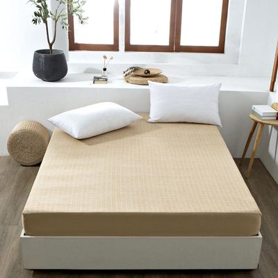 CFYCYHDZHT Breathable Luxury Bed Sets Pure Cotton Solid Color Checkered Fitted Sheet, Waterproof Mattress Cover for Boys and Girls' Bedrooms Brown 180200cm+28cm