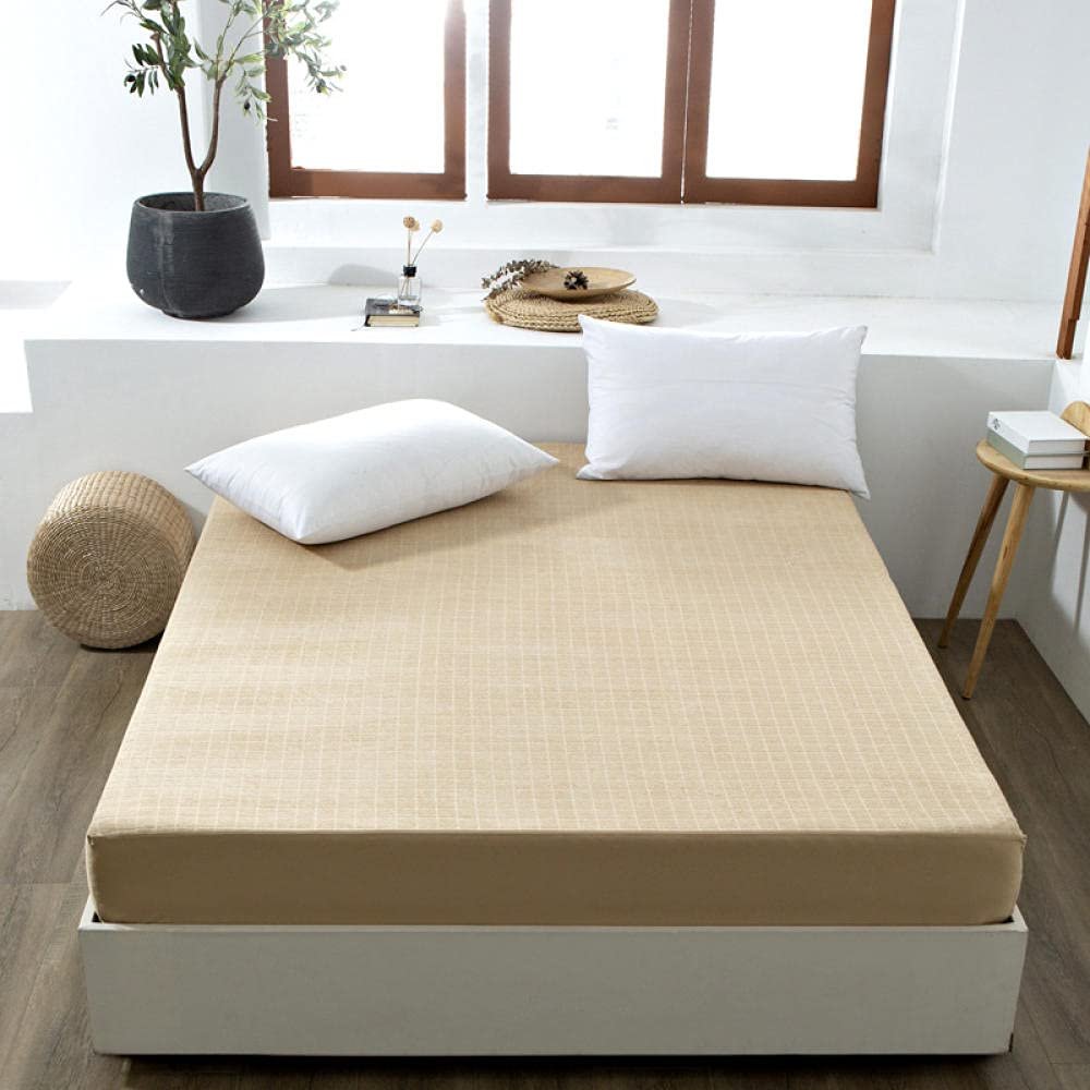 CFYCYHDZHT Breathable Luxury Bed Sets Pure Cotton Solid Color Checkered Fitted Sheet, Waterproof Mattress Cover for Boys and Girls' Bedrooms Brown 180200cm+28cm