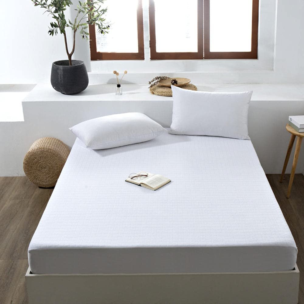 CFYCYHDZHT Bedding Best for Hotel Home Pure Cotton Solid Color Checkered Fitted Sheet, Waterproof Mattress Cover for Boys and Girls' Bedrooms White 120200cm+28cm