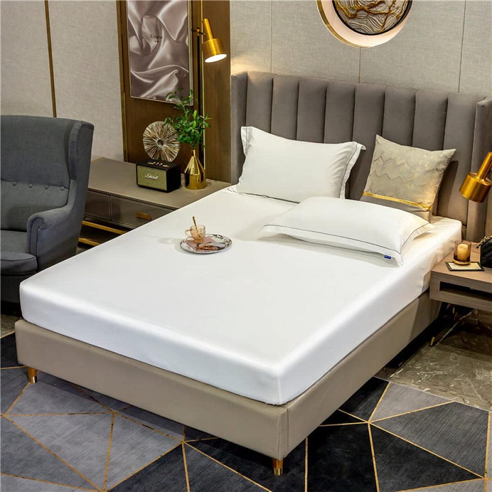 CFYCYHDZHT Extra Deep Pocket Sheets Pure Color Satin Thick Waterproof Mattress Protector, for The Elderly Kids Single Double Bed Sheets White 120cmx200cm